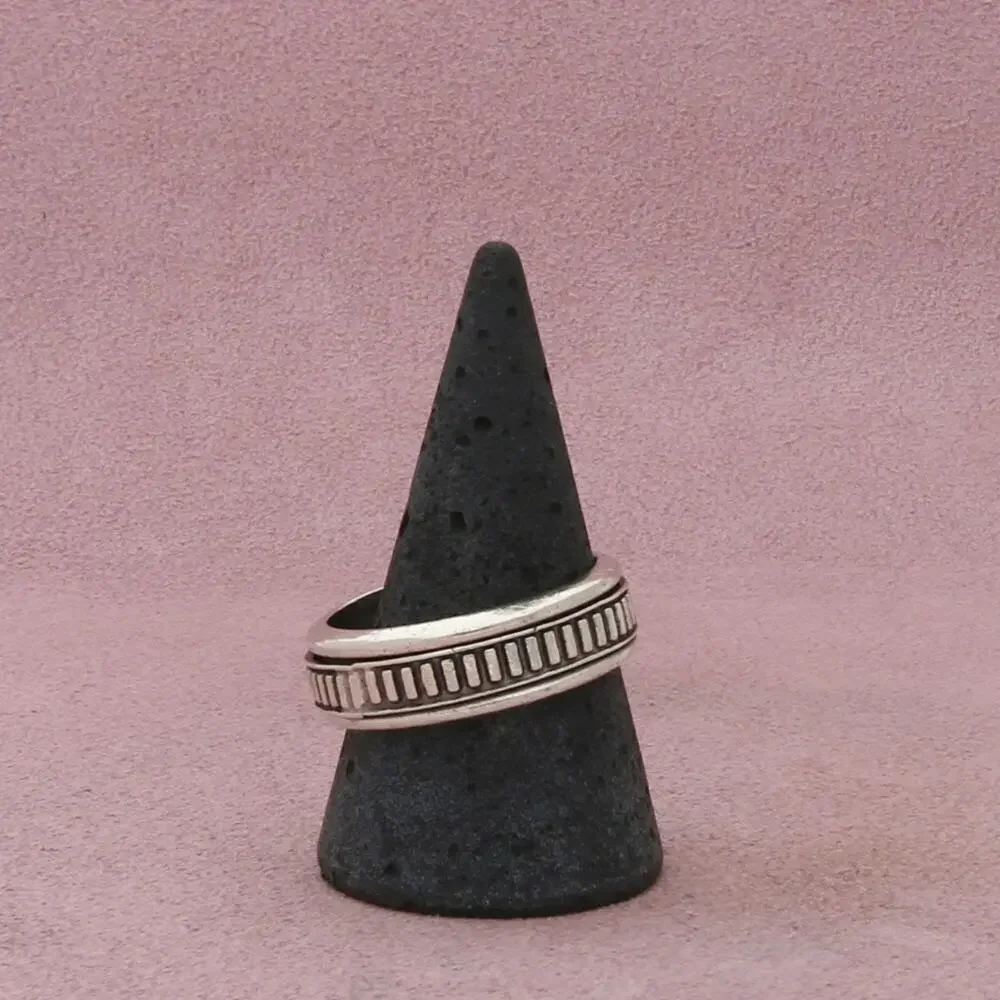 sterling silver mens vintage striped spinner band ring size 11.25